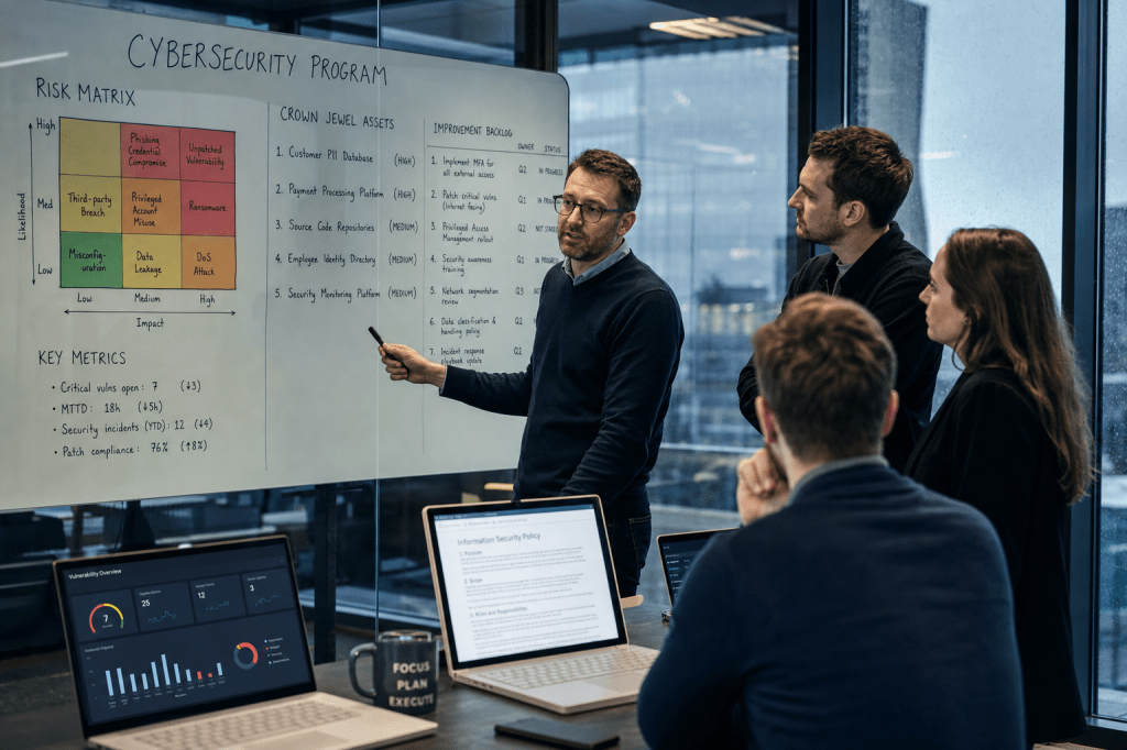 Hoe voer je een cybersecurity-risicoanalyse uit voor je organisatie en vertaal je de uitkomsten naar een praktisch verbeterplan met prioriteiten?