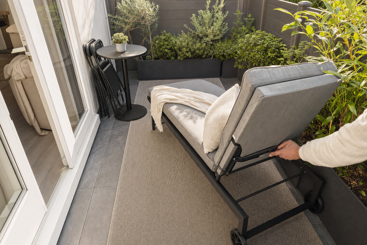 Slimme plaatsing ligeiland op terras