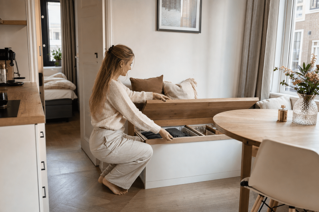 Is een wandbank op maat met opbergruimte een slimme keuze, en welke constructies (klep, lades of lift-up) werken het best in een kleine&nbsp;ruimte?