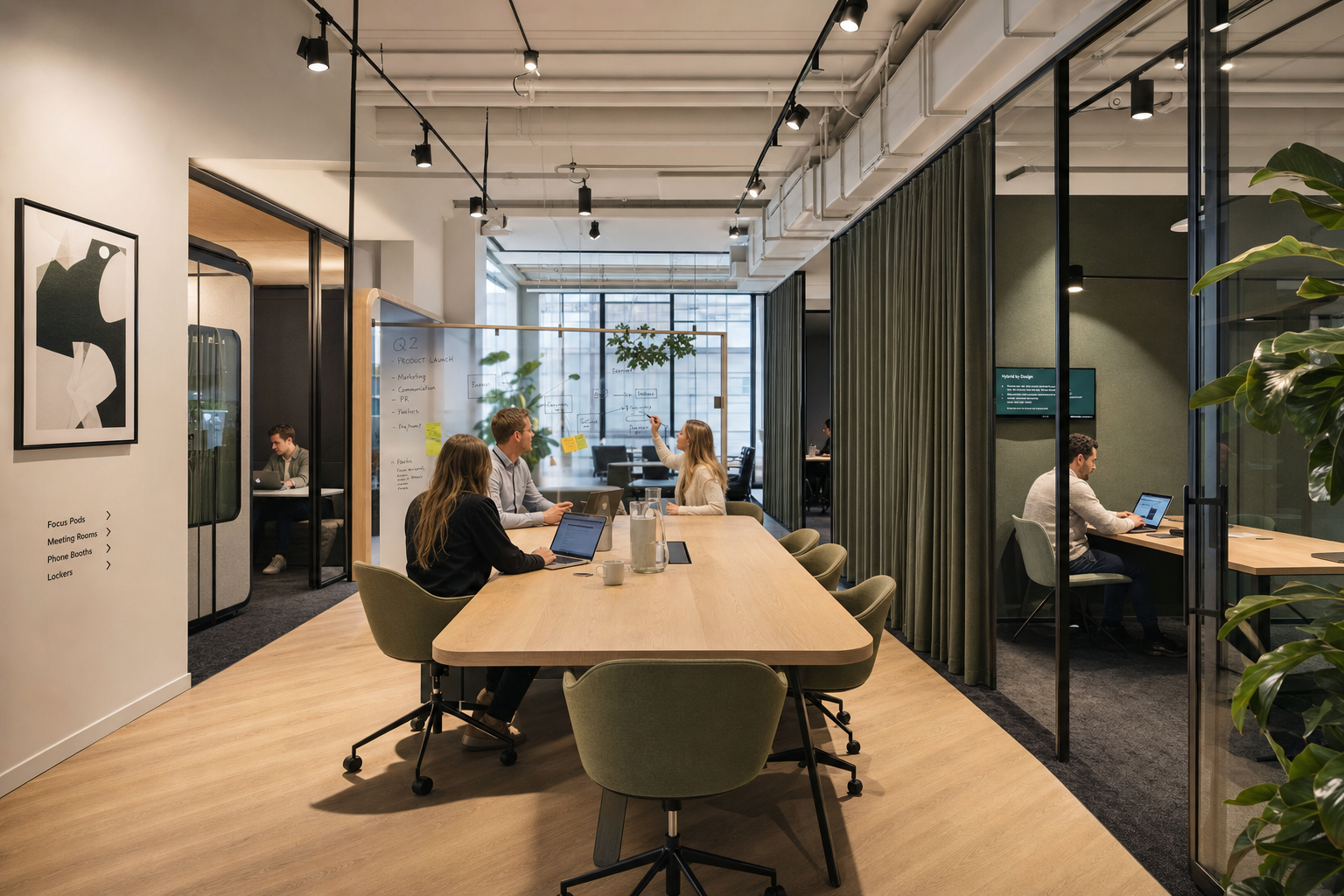 Kantoorinrichting met open en private zones