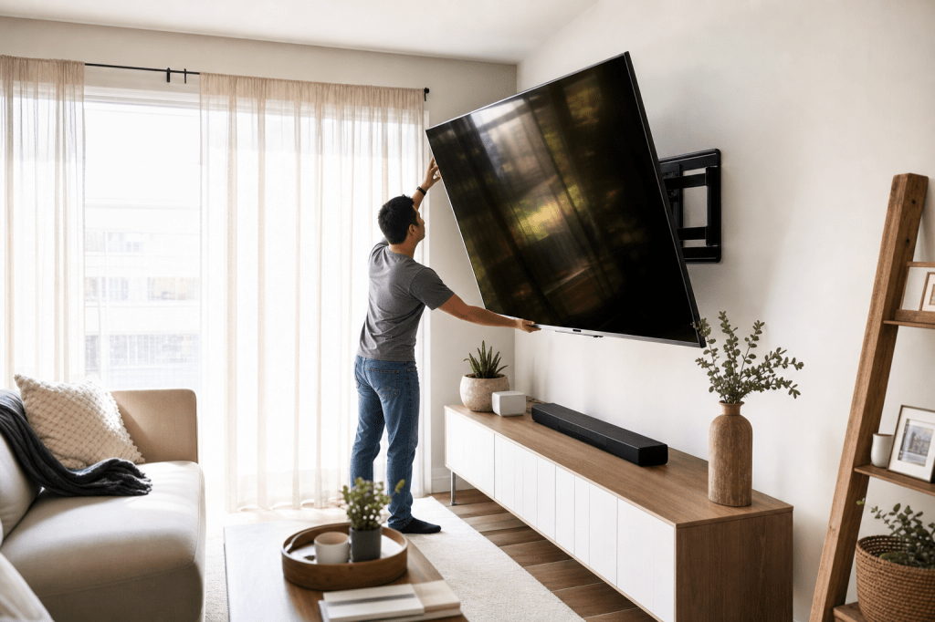 Is een kantelbare of draaibare tv wandhalterung 75 zoll beter voor het verminderen van schittering en reflecties in een lichte&nbsp;kamer?