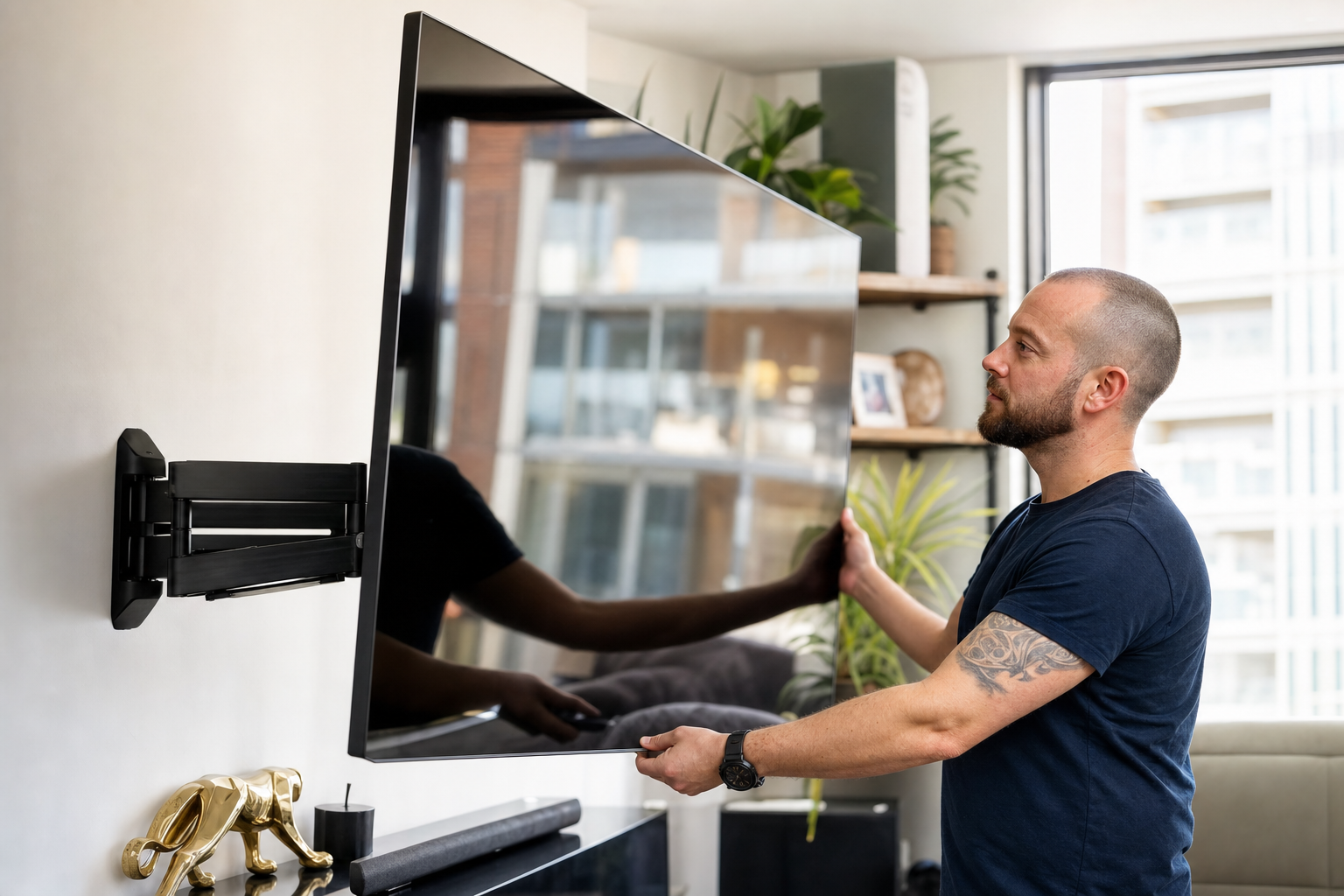 Reflectiebestrijding met kantelbare en draaibare TV wandhalterung